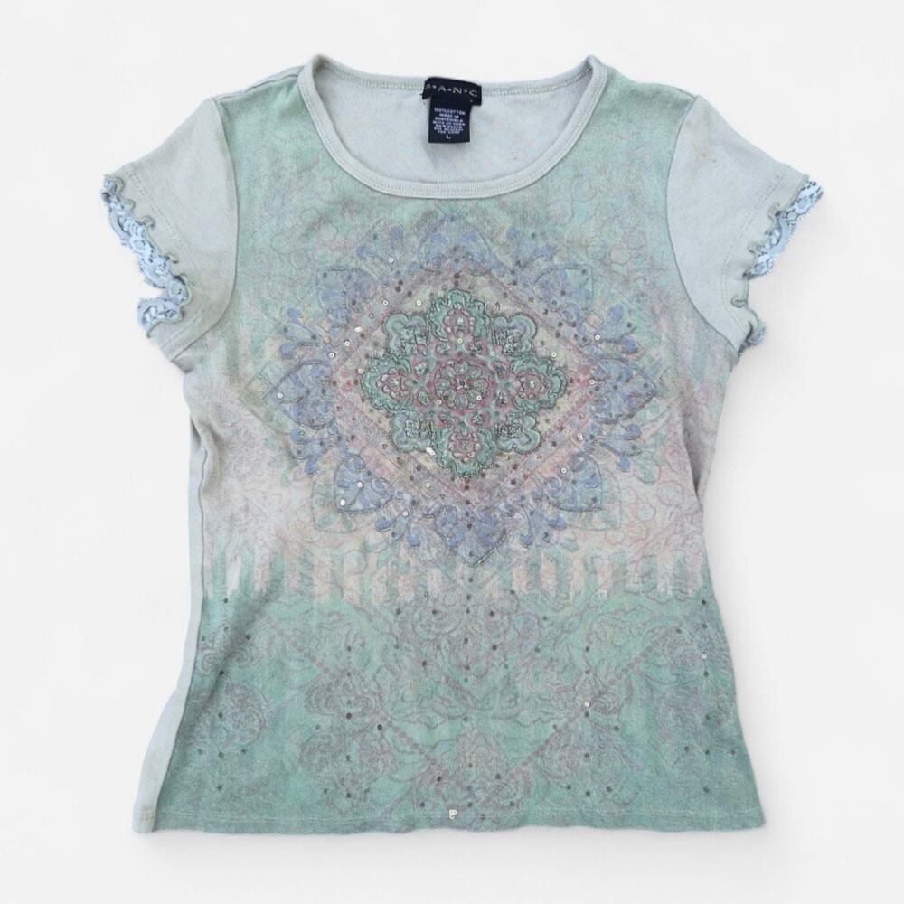 Fang Vintage Y2K Fairy Mandala Bedazzled Baby Tee